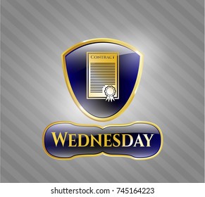  Gold emblem with contract icon and Wednesday text inside