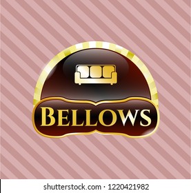  Gold emblem with couch icon and Bellows text inside