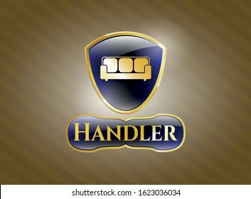 Gold emblem with couch icon and Handler text inside