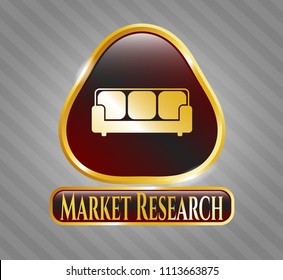   Gold emblem with couch icon and Market Research text inside