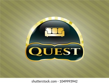  Gold emblem with couch icon and Quest text inside