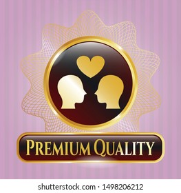  Gold emblem with couple in love icon and Premium Quality text inside