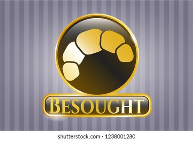  Gold emblem with croissant icon and Besought text inside