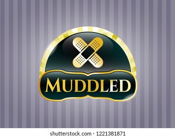  Gold emblem with crossed bandage plaster icon and Muddled text inside