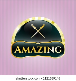  Gold emblem with crossed swords icon and Amazing text inside