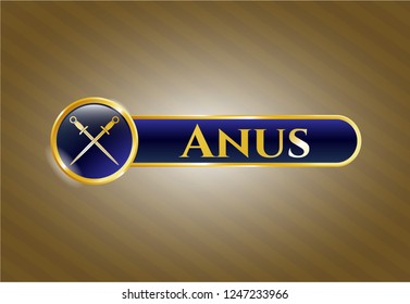  Gold emblem with crossed swords icon and Anus text inside