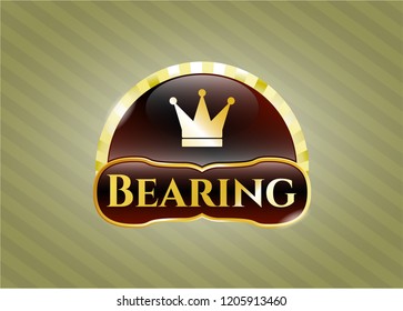  Gold emblem with crown icon and Bearing text inside