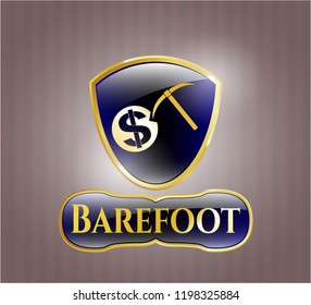  Gold emblem with cryptocurrency mining icon and Barefoot text inside