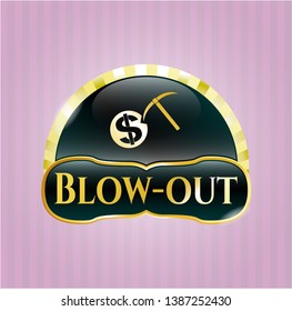  Gold emblem with cryptocurrency mining icon and Blow-out text inside