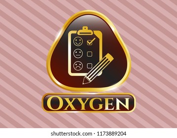  Gold emblem with customer feedback icon and Oxygen text inside