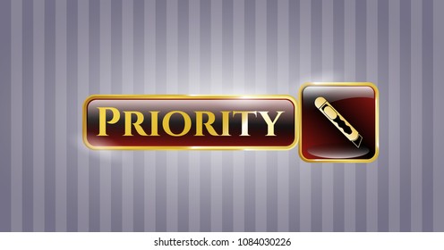   Gold emblem with cutter icon and Priority text inside
