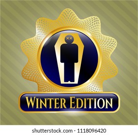  Gold emblem with dead man in his coffin icon and Winter Edition text inside