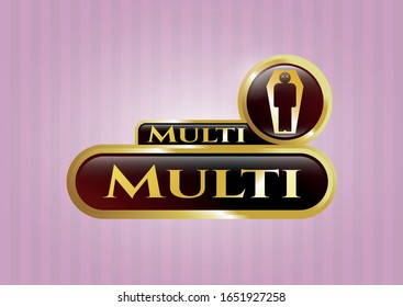  Gold emblem with dead man in his coffin icon and Multi text inside