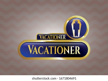  Gold emblem with dead man in his coffin icon and Vacationer text inside