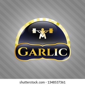  Gold emblem with deep squat icon and Garlic text inside