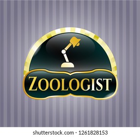  Gold emblem with desk lamp icon and Zoologist text inside