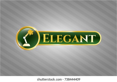  Gold emblem with desk lamp icon and Elegant text inside