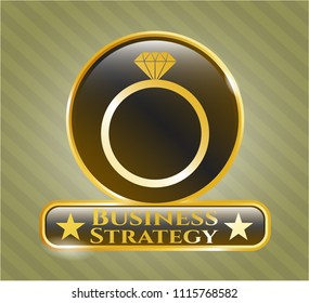  Gold emblem with diamond ring icon and Business Strategy text inside