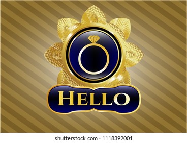  Gold emblem with diamond ring icon and Hello text inside