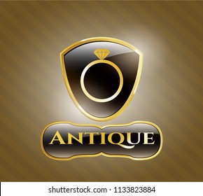  Gold emblem with diamond ring icon and Antique text inside