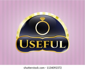  Gold emblem with diamond ring icon and Useful text inside