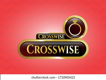 Gold emblem with diamond ring icon and Crosswise text inside