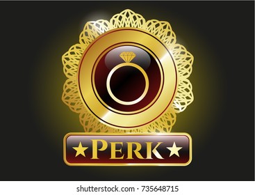  Gold emblem with diamond ring icon and Perk text inside