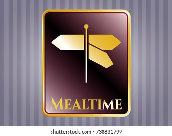  Gold emblem with directions sign icon and Mealtime text inside