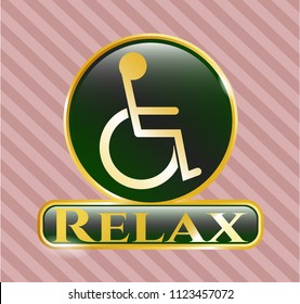  Gold emblem with disabled (wheelchair) icon and Relax text inside