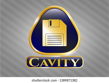  Gold emblem with diskette icon and Cavity text inside