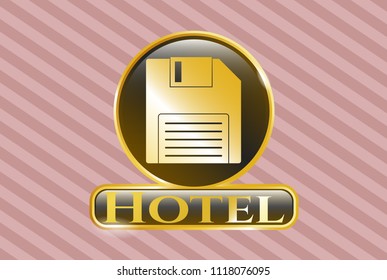  Gold emblem with diskette icon and Hotel text inside