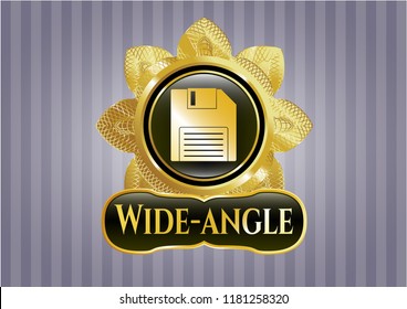  Gold emblem with diskette icon and Wide-angle text inside