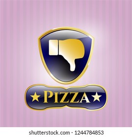  Gold emblem with dislike icon and Pizza text inside