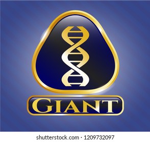  Gold emblem with dna icon and Giant text inside