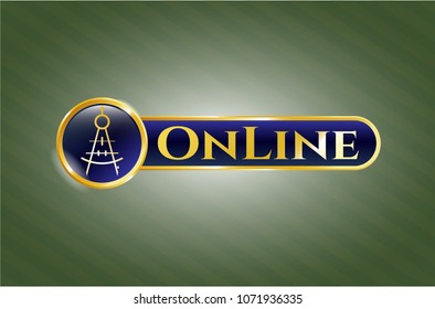   Gold emblem with drawing compass icon and Online text inside