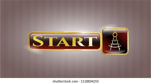  Gold emblem with drawing compass icon and Start text inside