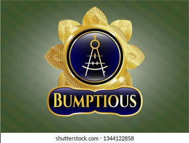  Gold emblem with drawing compass icon and Bumptious text inside