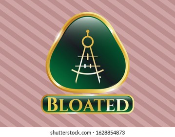  Gold emblem with drawing compass icon and Bloated text inside