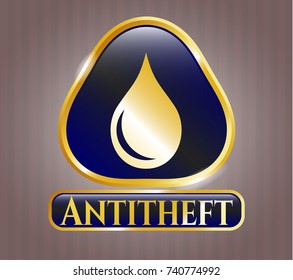 Gold emblem with drop icon and Antitheft text inside