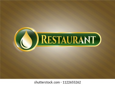  Gold emblem with drop icon and Restaurant text inside
