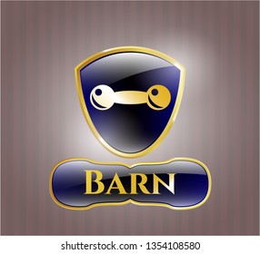  Gold emblem with dumbbell icon and Barn text inside