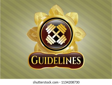  Gold emblem with dumbbell icon and Guidelines text inside