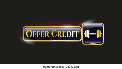  Gold emblem with dumbbell icon and Offer Credit text inside