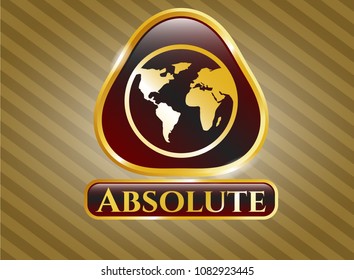   Gold emblem with earth icon and Absolute text inside