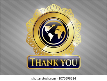  Gold emblem with earth icon and Thank you text inside