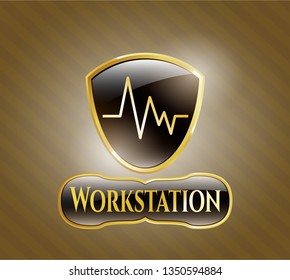  Gold emblem with electrocardiogram icon and Workstation text inside