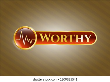  Gold emblem with electrocardiogram icon and Worthy text inside