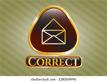  Gold emblem with envelope icon and Correct text inside