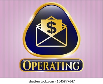  Gold emblem with envelope with paper with money symbol inside icon and Operating text inside