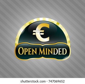  Gold emblem with euro icon and Open Minded text inside
